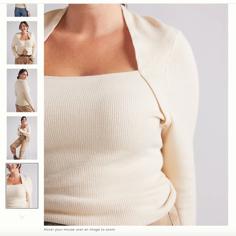 Anthropologie Women’s Ivory Ribbed Knit Top Sweater - Picture 5 of 15